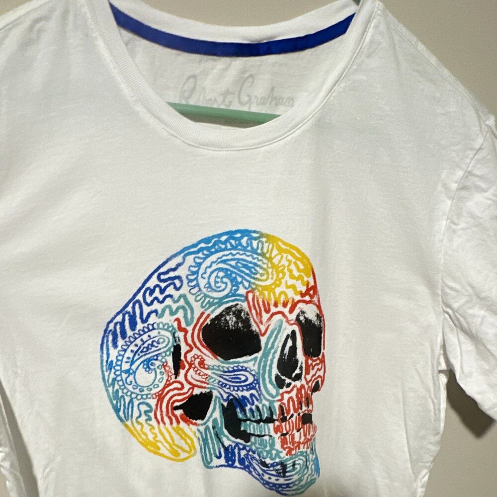 Robert Graham Men's L White Crew Neck Short Sleeve Graphic Skull T-Shirt